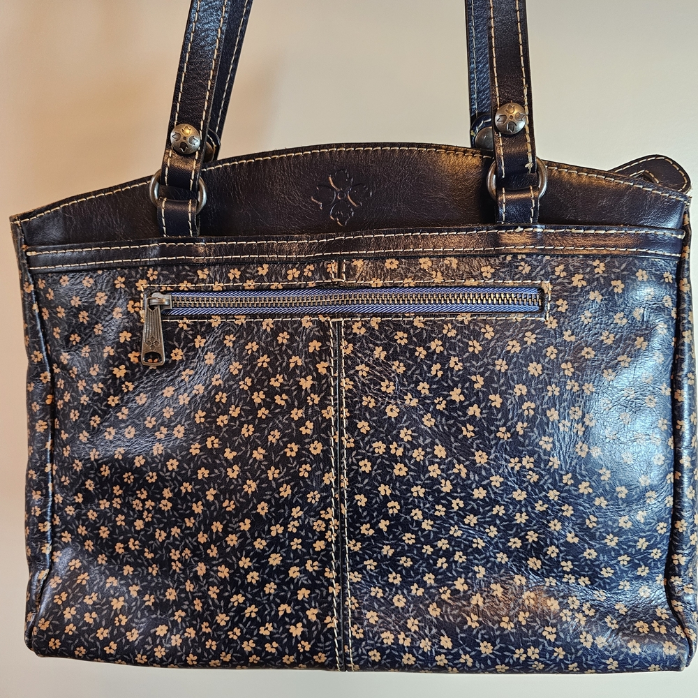 Patricia Nash Floral Blue Leather Tote Bag